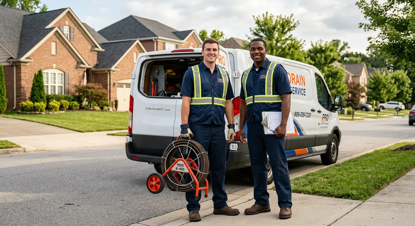 Sewer and drain service team with equipment ready for work in Blackstone