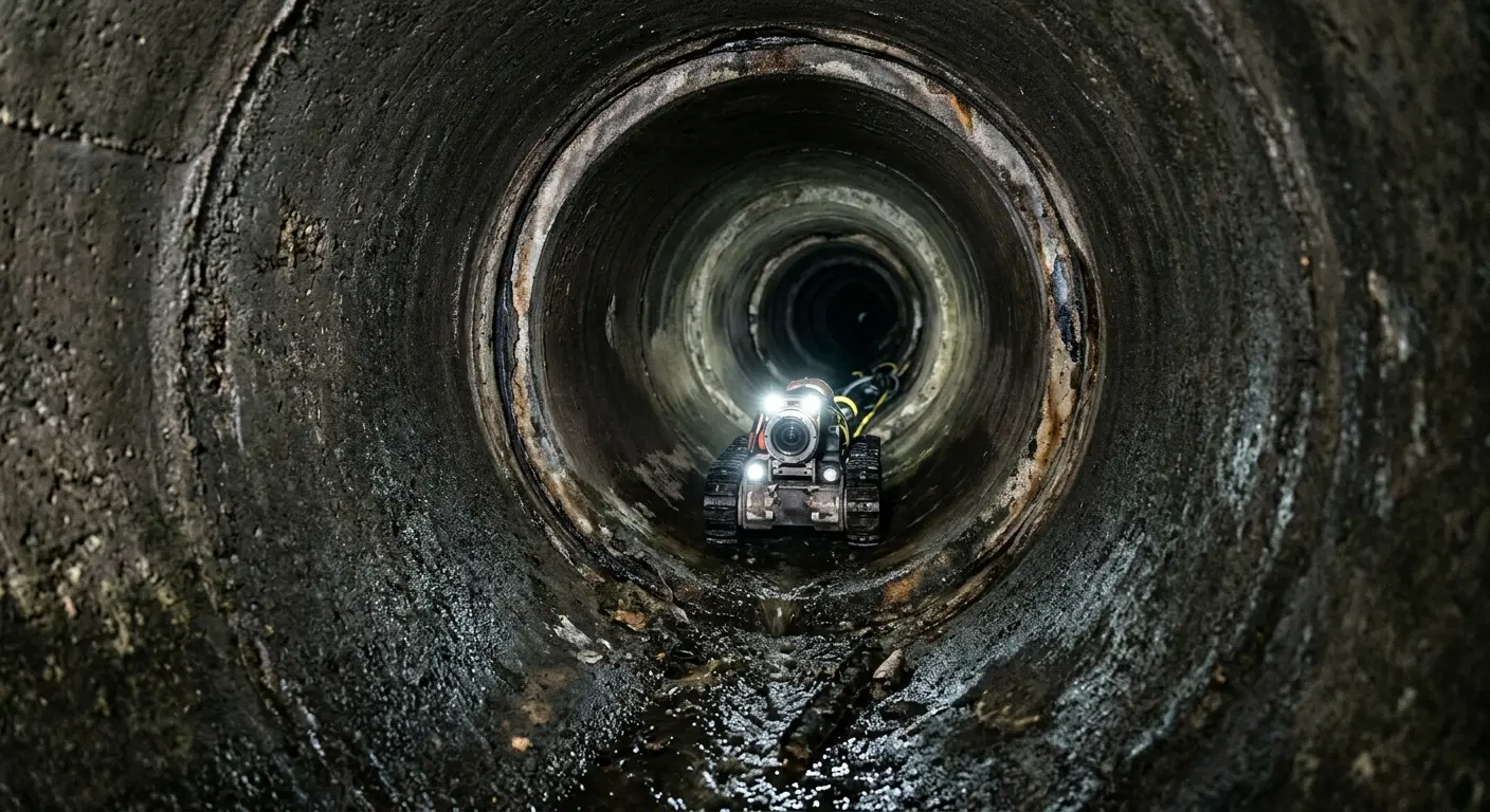 Robotic sewer camera inspecting pipe interior for Sewer Line Cleaning in Blackstone